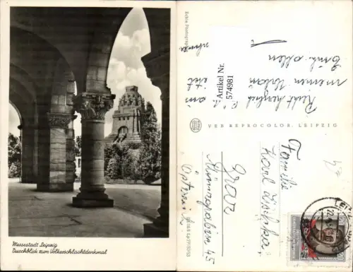 574981,Foto Ak Leipzig Durchblick zum Völkerschlachtdenkmal