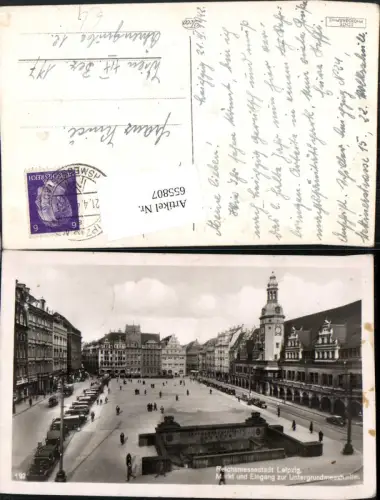 655807,Foto Ak Leipzig Markt u. Eingang z. Untergrundmessehalle