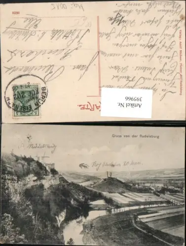 395966,Gruß von d. Rudelsburg u. Burg Saaleck b. Bad Kösen Bahnpost Zug 202 Berlin – Eisenach