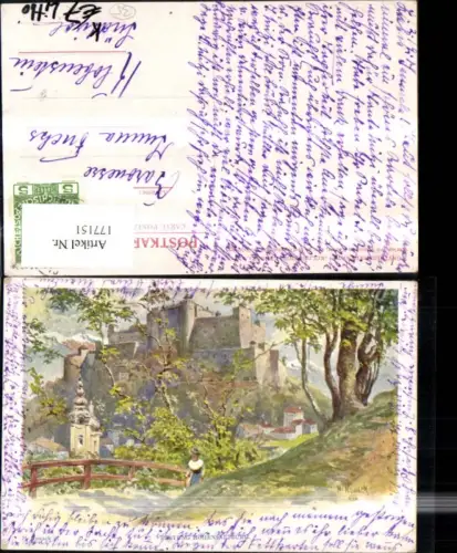 177151,Salzburg Litho Festung Hohensalzburg Künstler Ak sign H Nowack