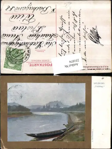 231074,Künstler AK L. Reiffenstein Salzburg Frühling Partie Ruderboot