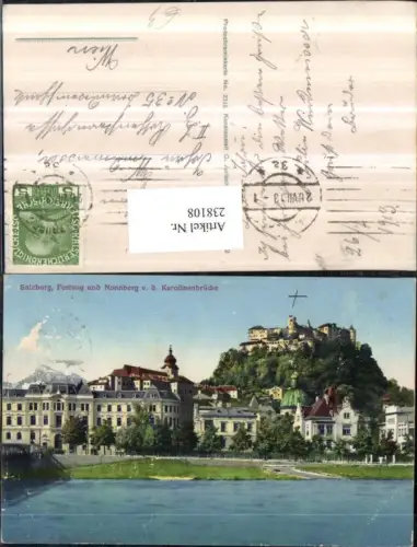 238108,Salzburg Festung u. Nonnberg von d. Karolinenbrücke