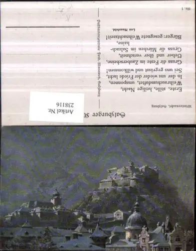 238116,Künstler AK F. Kulstrunk Salzburg Teilansicht Festung Winterbild