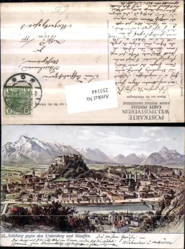 255144,Künstler AK F. Kulstrunk Salzbug Totale m. Festung geg. d. Untersberg u. Stauffen