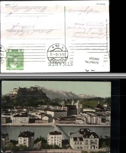 300269,Salzburg Teilansicht Brücke Kirche m. Festung Bergkulisse