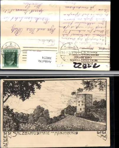 300274,Künstler AK Ulf Seidl Salzburg Partie am Mönchsberg Turm