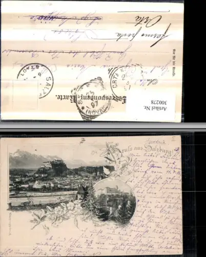 300278,Litho Gruß aus Salzburg Totale Festung Hohensalzburg Mehrbildkarte