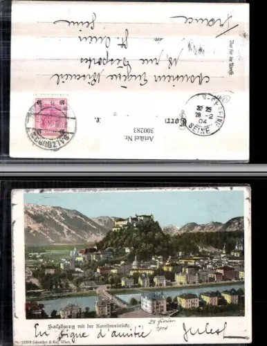 300283,Salzburg Totale m. Festung u. Karolinenbrücke Brücke Bergkulisse pub Schneider e Lux 11219