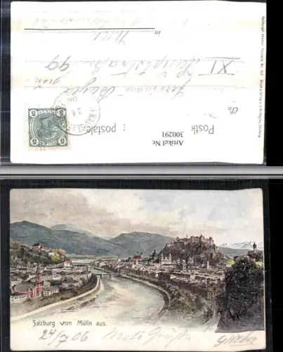 300291,Künstlr AK F. Kulstrunk Salzburg Totale m. Festung von Mülln aus Bergkulisse