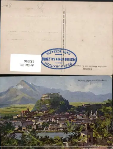 333046,Künstler AK T. Guggenberger Salzburg Totale m. Festung geg. Untersberg Bergkulisse