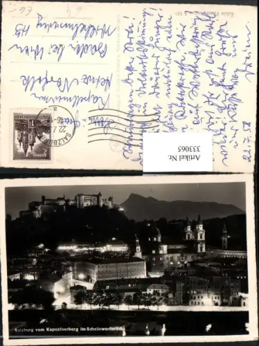 333065,Salzburg b. Nacht Teilansicht vom Kapuzinerberg im Scheinwerferlicht m. Festung