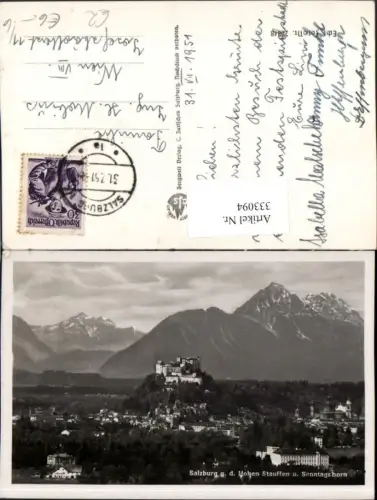 333094,Salzburg Totale m. Festung geg. Hohen Stauffen u. Sonntagshorn Bergkulisse