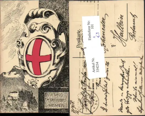 334234,Künstler AK F. Haslinger Salzburg Anno Memorabili MCMXIV Wappen Festung