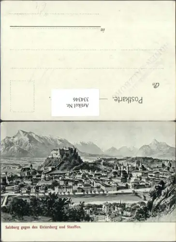 334346,Künstler AK F. Kulstrunk Salzburg Totale m. Festung geg. Untersberg u. Stauffen Bergkulisse