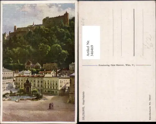 346469,Künstler AK Salzburg Kapitelplatz m. Festung pub Hans Hausner 7010euro7