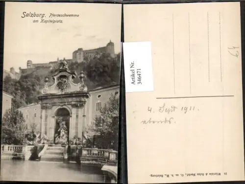 346471,Salzburg Pferdeschwemme am Kapitelplatz m. Festung