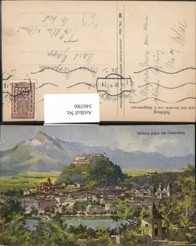 346586,Künstler AK T. Guggenberger Salzburg Totale m. Festung geg. Untersberg Bergkulisse