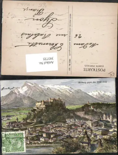 393735,Künstler AK F. Kulstrunk Salzburg Totale geg. Untersberg Bergkulisse