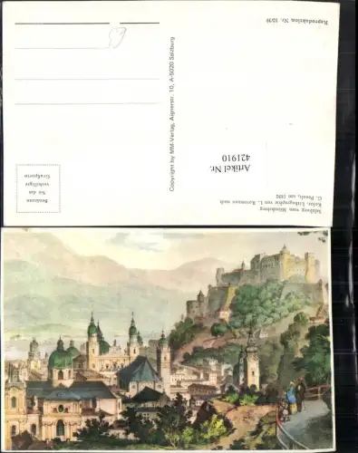421910,Künstler AK L. Rottmann Salzburg Teilansicht m. Festung vom Mönchsberg