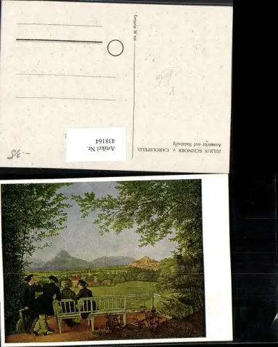 438164,Künstler AK Julius Schnorr v. Carolsfeld Aussicht auf Salzburg Männer Bank