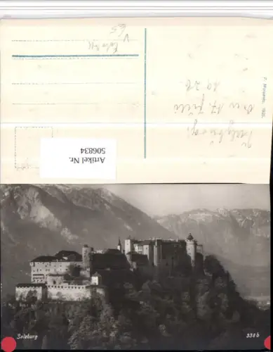 506834,Foto AK Salzburg Festung Hohensalzburg Bergkulisse pub F. Morawetz 338b