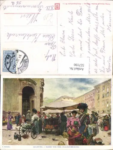557190,tolle Künstler AK T. Ethofer Salzburg Markt v.d. Collegiumkirche