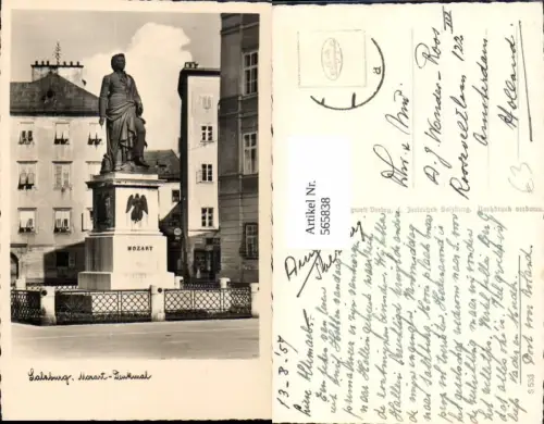 565838,Foto Ak Salzburg Mozart Denkmal Statue
