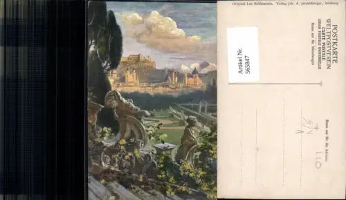 565847,Künstler Ak Leo Reiffenstein Salzburg Mirabellgarten m. Blick Festung Hohensalzburg pub Jetzelsberger
