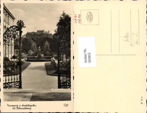 565852,Foto Ak Salzburg Eingang Mirabellgarten m. Festung Hohensalzburg Gitter Gittertor