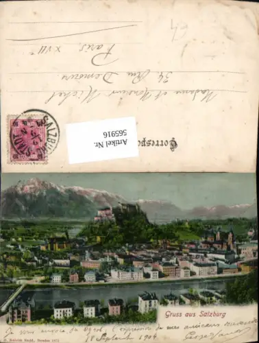 565916,Litho Salzburg Ansicht m. Festung Hohensalzburg