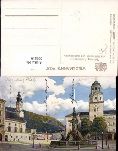 565919,Künstler Ak Salzburg Residenzplatz m. Hofbrunnen u. Glockenspiel Springbrunnen pub Wiro 2378A