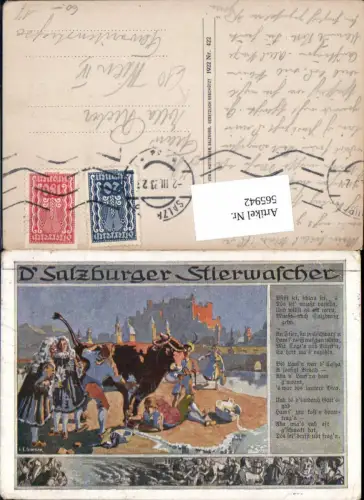 565942,Künstler Ak H. C. Gürtler Salzburg D Salzburger Stierwascher Spruch Text Stier Rind