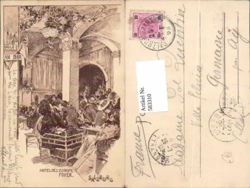 583310,tolle Künstler AK Hotel del Europe Foyer Salzburg