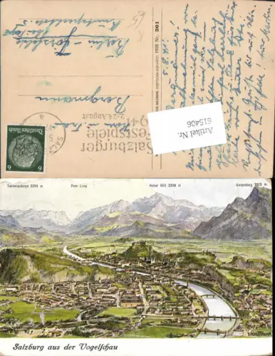 615406,Künstler AK F. Kulstrunk Salzburg aus der Vogelschau