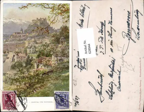 628944,Künstler Ak E. T. Compton Salzburg Festung Hohensalzburg u. Nonnberg