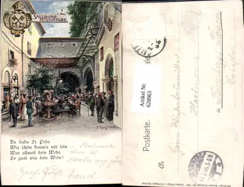 628963,Künstler Ak F. Kulstrunk Salzburg Peterskeller Brunnen Spruch Text