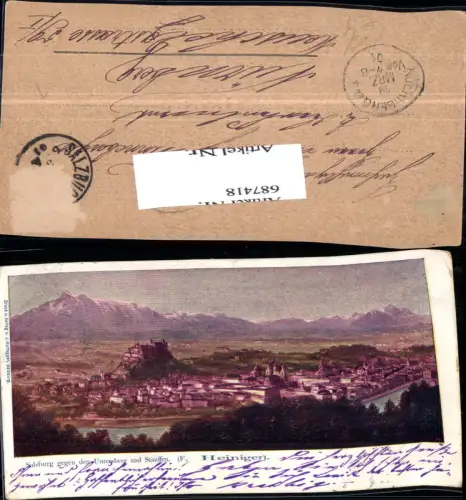 687418 Künstler AK F. Heiniger Salzburg Stadt Untersberg Stp. Nürnberg Ankunftsstempel