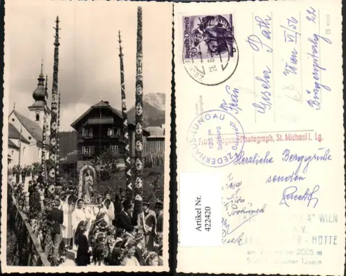 422420,Foto AK Zehderhaus St. Michael im Lungau Prangstangen Festzug Prozession