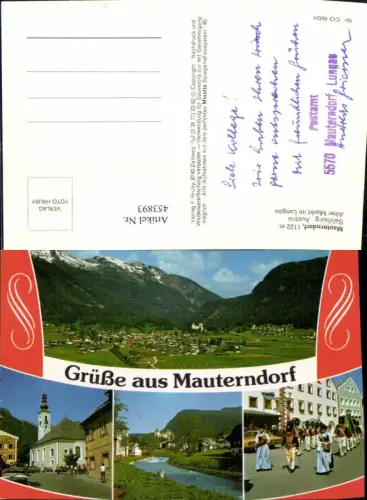 453893,Mauterndorf Totale Kirche Fluss Trachten Mehrbildkarte
