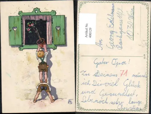 400129,Künstler Ak Kinder Räuberleiter Blumentopf Fenster Scherz Humor