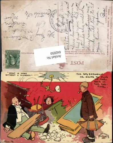 642050,Künstler AK Tom Browner Scherz Humor Explosion Pfeife rauchen Karikatur