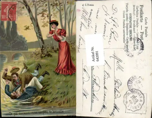 642091,Scherz Humor Lithographie Rauferei Männer Frau