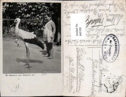 Scherz Humor Storch bringt Baby Kind sieht zu Foto K. Allmann Stp. Rust Burgenland