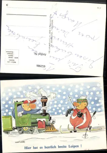 652986,Künstler Ak Hafner Hier hat es herrlich breite Loipe Eisenbahn Schienen Humor