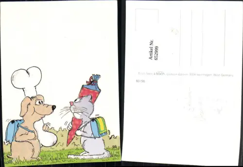 652999,Künstler Ak Cartoon Uli Stein Gerd Koch Hund Katze Einschulung Humor