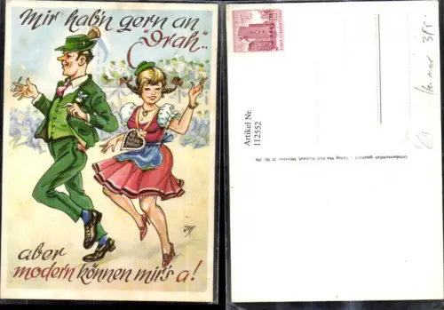 112552,Künstler Ak Jux Scherz Humor Paar i. Tracht Spruch