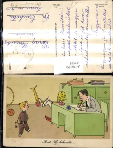 112564,Künstler Ak Scherz Humor Bub Mann a. Schreibtisch Pont Uj bekezdes