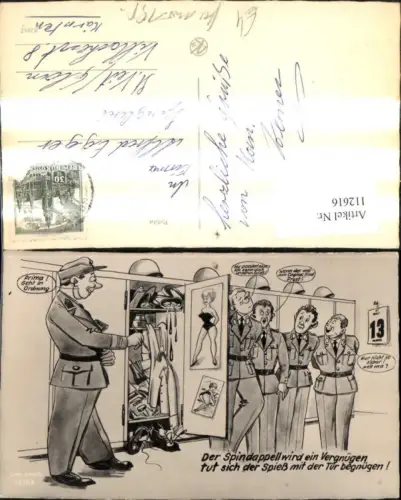 112616,Künstler Ak Scherz Humor Soldaten Spind Plakat Sexy Frau Spruch Text