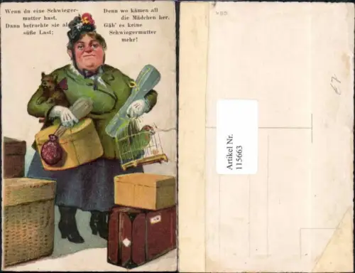 115663,Juxkarte Scherzkarte Böse Schwiegermutter Hund Vogelkäfig Spruch