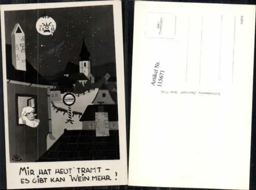 115671,Juxkarte Scherzkarte Wein Mann weint Mond es gibt keinen Wein mehr